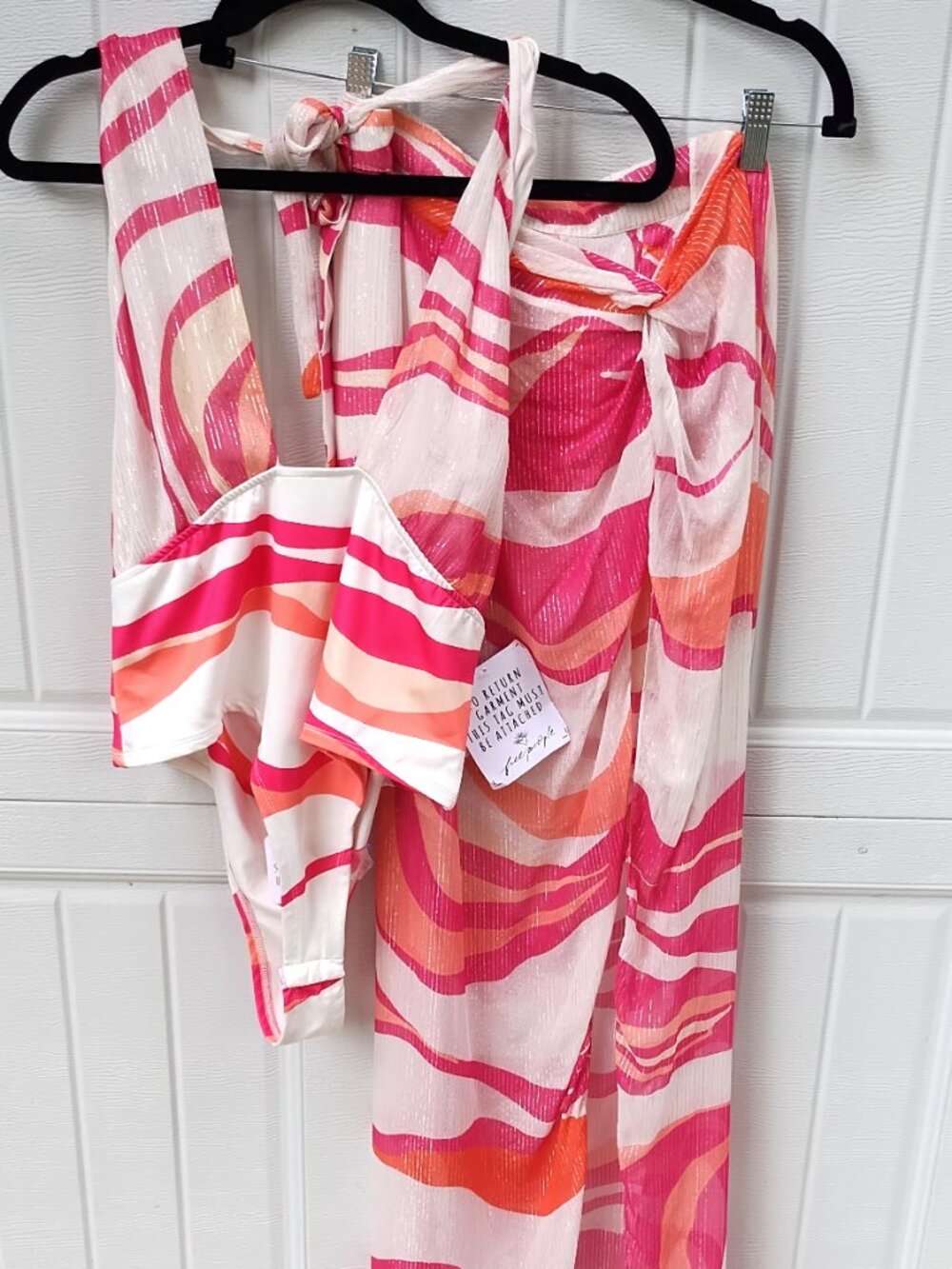 FREE People SwimSuit with Tieback Neck, Sarong with Lined Mini Skirt. XLRG. NWT.